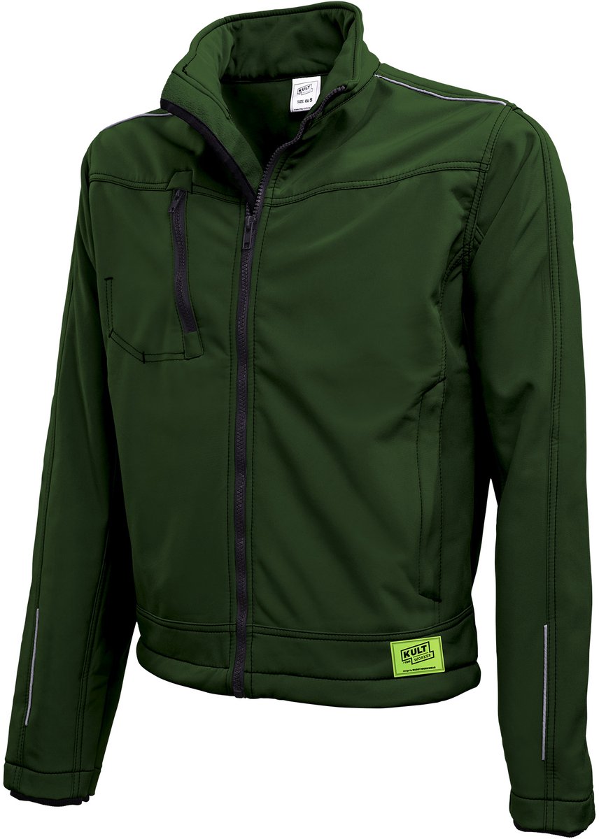 TMG KULT WORKER SOFTSHELL Softshell Werkjas HEREN Veiligheidsjas Groen - Winddicht - Ademend - 3M Reflecterend