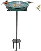 ODSNANIE Metalen Vogelbad Staand voor Buiten, Vintage Vrijstaande Vogelbadkom met Vogelbeeldje, Wilde Vogelgieter voor Buitentuin Patio Gazon (Retro Groen