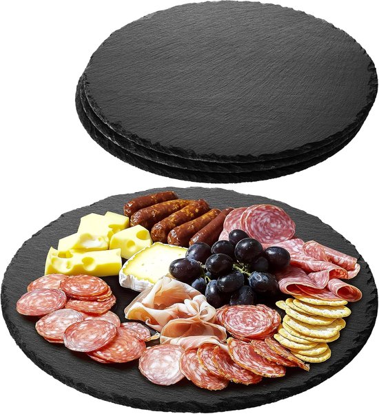 Secret De Gourmet Serveerplankje Voor Hapjes/fingerfood - 2x - 30 X 30 Cm Leisteen Borrelplank Tapasplank Kaasplank