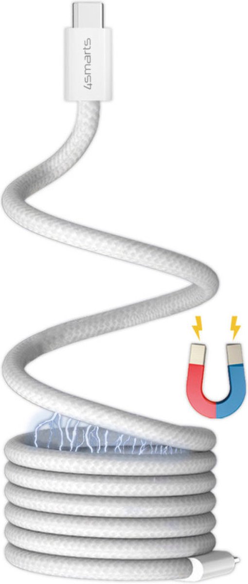 4Smarts Magetic Kabel RollUp USB-C to USB-C 1,5M - Wit