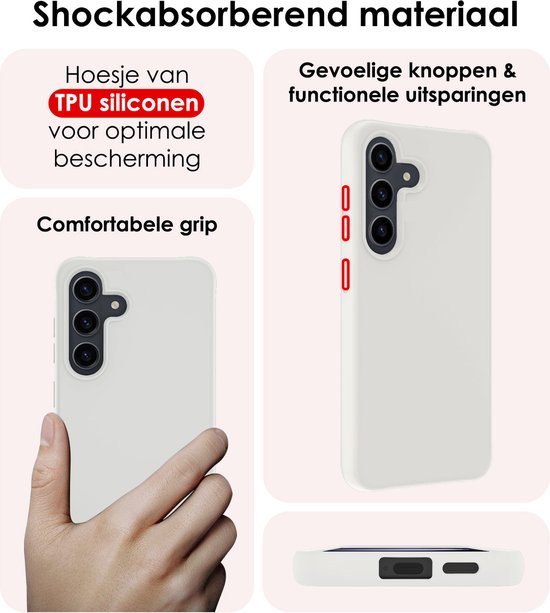 Coque adaptée pour Samsung S24, coque arrière en Siliconen avec 2 films de protection d'écran – Wit