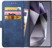 Rosso Element Book Case Wallet Hoesje Geschikt voor Samsung Galaxy S24 Ultra | Portemonnee | 3 Pasjes | Magneetsluiting | Stand Functie | Blauw