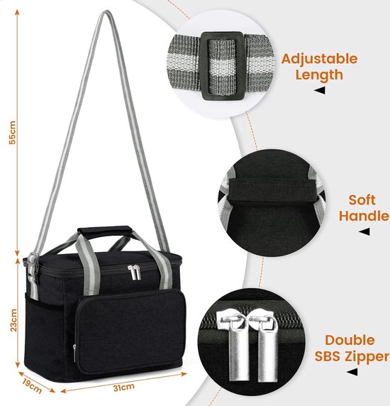 Koeltas, 15 liter, kleine koeltas, picknicktas, isolatietas, lunchtas, koeltas voor onderweg, thermische tas voor heren en dames, waterdicht, opvouwbaar, voor school, werk en outdoor van KOEL — afbeelding 5