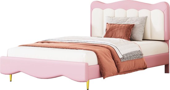 Merax Kinderbed - Bed in Kunstleer - Gestoffeerd Eenpersoonsbed - Roze
