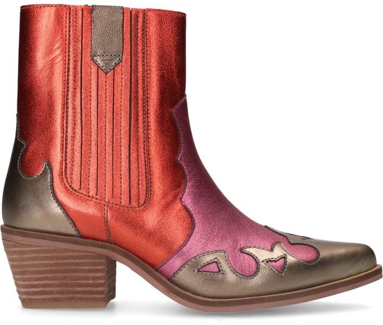 Manfield - Dames - Rode metallic leren cowboy laarzen - Maat 42