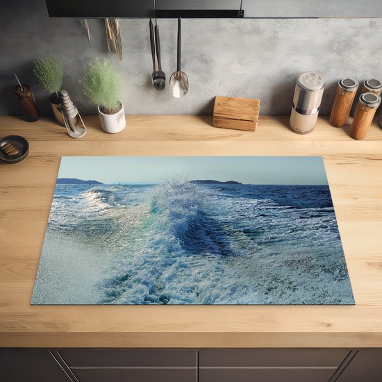 KitchenYeah® Inductie beschermer 80.2x52.2 cm - Golven in blauwe zee - Kookplaataccessoires - Afdekplaat voor kookplaat - Inductiebeschermer - Inductiemat - Inductieplaat mat