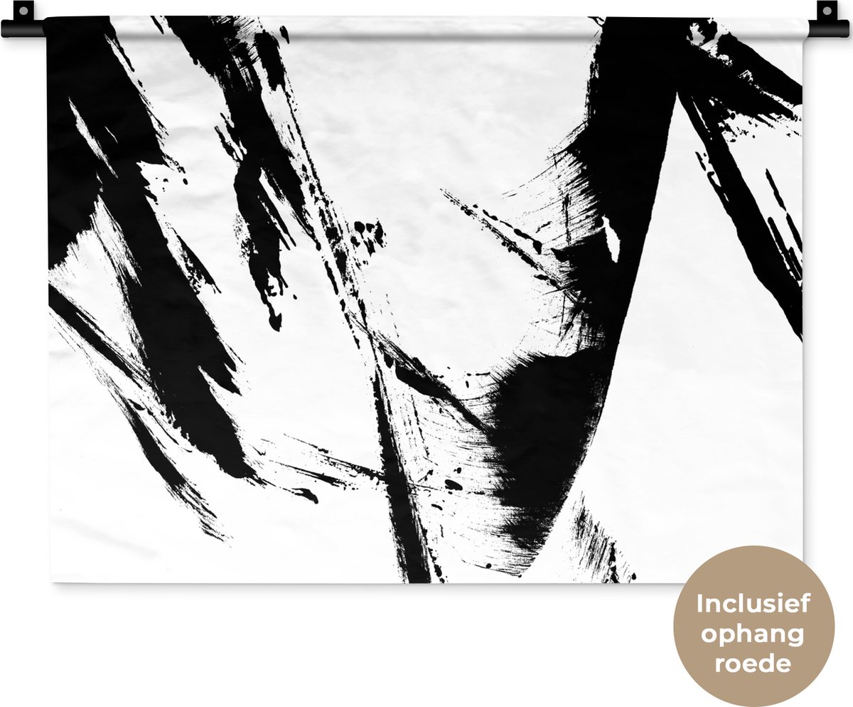 Wandkleed - Wanddoek - Verf - Zwart - Abstract - 60x45 cm - Wandtapijt