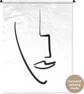 Wandkleed - Wanddoek - Vrouw - Gezicht - Zwart - Wit - 120x160 cm - Wandtapijt
