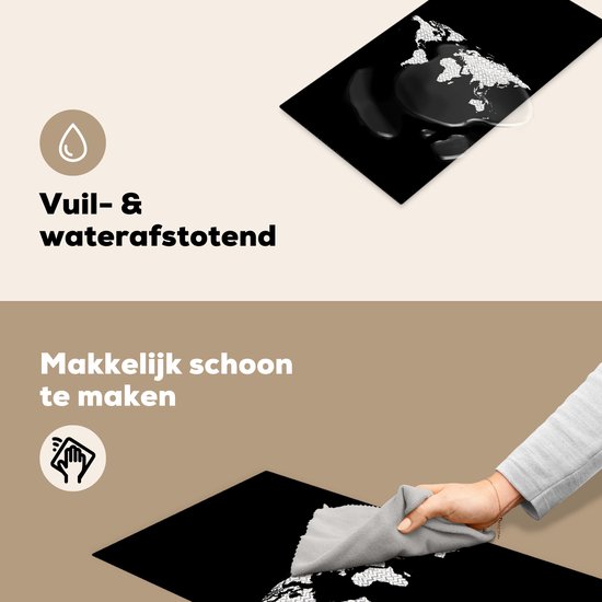 KitchenYeah® Inductie beschermer 30x52 cm - Wereldkaart - Patronen - Zwart - Kookplaataccessoires - Afdekplaat voor kookplaat - Inductiebeschermer - Inductiemat - Inductieplaat mat
