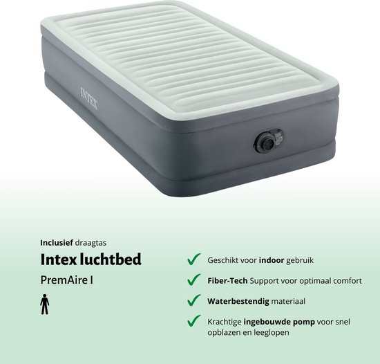 Intex Luchtbed - 1-Persoons - 99 x 191 x 46 cm - Grijs - Inclusief pomp - Reparatieset van Intex — afbeelding 3