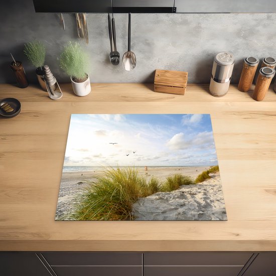 KitchenYeah® Inductie beschermer 59x51 cm - Strand - Zee - Vogels - Kookplaataccessoires - Afdekplaat voor kookplaat - Inductiebeschermer - Inductiemat - Inductieplaat mat