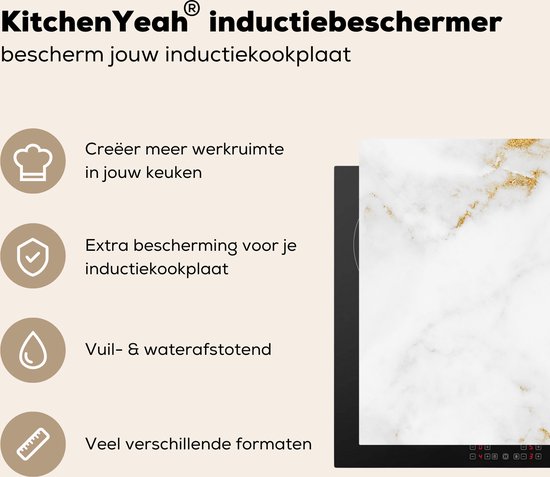 KitchenYeah® Inductie beschermer 80.2x52.2 cm - Marmer print - Goud - Wit - Luxe - Kookplaataccessoires - Afdekplaat voor kookplaat - Inductiebeschermer - Inductiemat - Inductieplaat mat