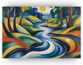 Rivier Franz Marc stijl - Franz Marc schilderijen canvas - Wanddecoratie abstract kleurrijk - Wanddecoratie landelijk - Schilderijen op canvas - Schilderijen - 70 x 50 cm 18mm