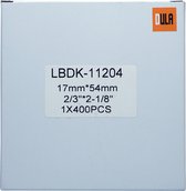 DULA Brother Compatible DK-11204 - Voorgestanst multifunctioneel label - 3 rollen - 17 x 54 mm - 400 labels per rol - Zwart op wit - Papier