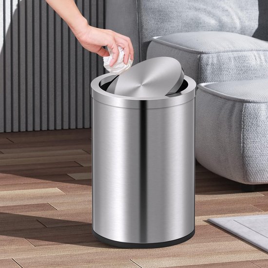 rongweiwang Moderne prullenbak - Grote capaciteit voor keuken- en badkamerafval Vuilniszak Bevestigingsring Roestvrij staal Stalen prullenbak, 9L goud