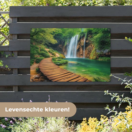 Affiche de jardin - Toile de jardin - Posters de jardin extérieur - Cascade - Jungle - Chemin - Vert - Nature - Water - 120x80 cm - Jardin