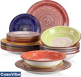 CasaVibe Serviesset – 18 delig – 6 persoons – Keramiek - Luxe – Bordenset – Dinnerborden – Dessertborden - Verschillende Kleuren - Multi Color