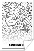 Poster Kaart - Stadskaart - Suresnes - Frankrijk - Plattegrond - Zwart wit - 60x90 cm