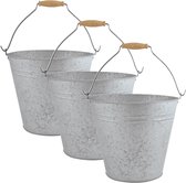 3x stuks zinken emmers/bloempotten/plantenpotten 9,5 liter - Tuindecoratie - Bloememmer/bloembak/plantenbak - Decoratie emmer