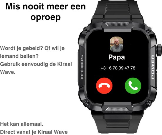 Kiraal Wave - Élégance masculine - Conception de montre intelligente robuste - Android et iOS - Design vert armée élégant
