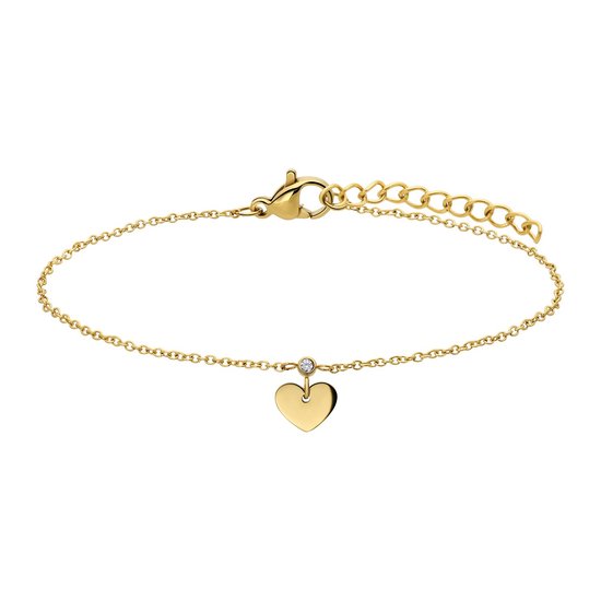Lucardi Dames Stalen goldplated armband met hart - Armband - Staal - Goudkleurig - 19 cm