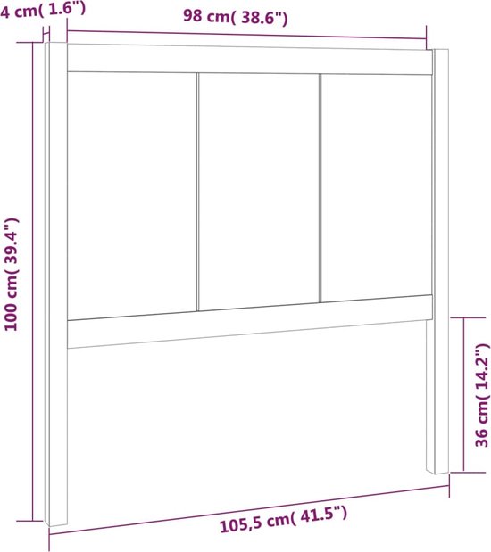 vidaXL Hoofdbord 105-5x4x100 cm massief grenenhout - Bedonderdeel - Inclusief Houtreiniger en verfrisser - vidaXL
