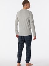 SCHIESSER Fine Interlock pyjamaset - heren pyjama lang interlock manchetten knoopsluiting geruit grijs-melange - Maat: 5XL