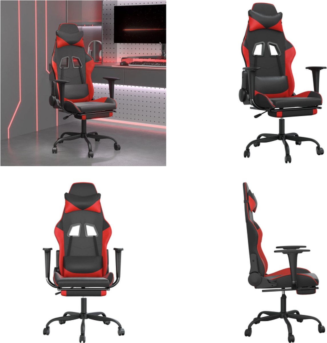 vidaXL Gamestoel met voetensteun kunstleer zwart en rood - Gamingstoel - Gamingstoelen - Televisiestoel - Racingstoel