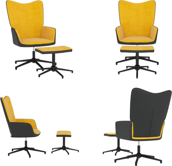 vidaXL Relaxstoel met voetenbank fluweel en PVC mosterdgeel - Relaxstoel Met Voetenbank - Relaxstoelen Met Voetenbanken - Zetel Met Voetenbankje - Zetels Met Voetenbankjes