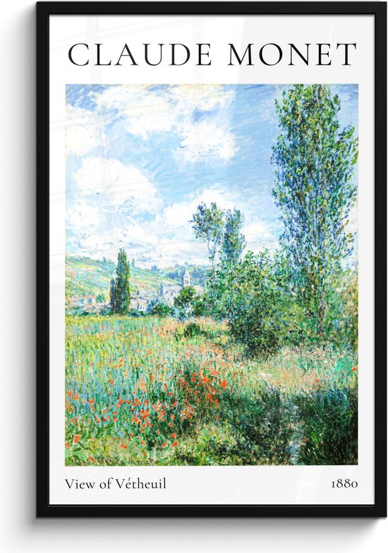Fotolijst inclusief poster - Posterlijst 60x90 cm - Posters - Claude Monet - View of Vétheuil - Kunst - Oude meesters - Foto in lijst decoratie - Wanddecoratie woonkamer - Muurdecoratie slaapkamer