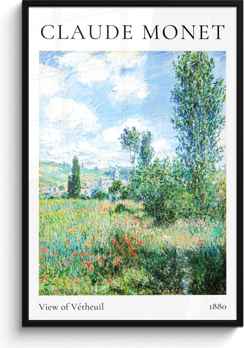 FrameYourWall Poster in lijst - Fotolijst 80x120 cm - Posters - Claude Monet - View of Vétheuil - Kunst - Oude meesters - Posterlijst zwart - Decoratie - Wanddecoratie woonkamer - Muurdecoratie slaapkamer
