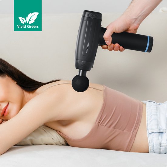 Vivid Green Massage gun - Professioneel - Apparaat - Sport en Relax Massage - Draadloos - 6 opzetstukken - 12 mm - 2500 mAh - Zwart - Vivid Green