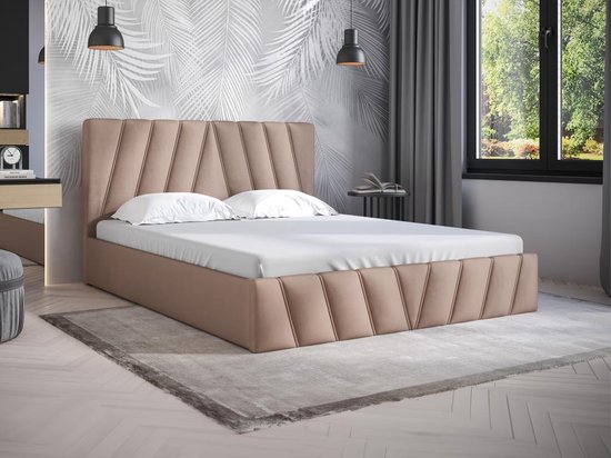 PASCAL MORABITO Bed met opbergruimte 160 x 200 cm - Fluweel - Beige - LIDAMA van Pascal Morabito L 173 cm x H 104 cm x D 210 cm