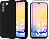Hoesje geschikt voor Samsung Galaxy A25 / A24 - Screenprotector Glas - Mat Back Case Zwart