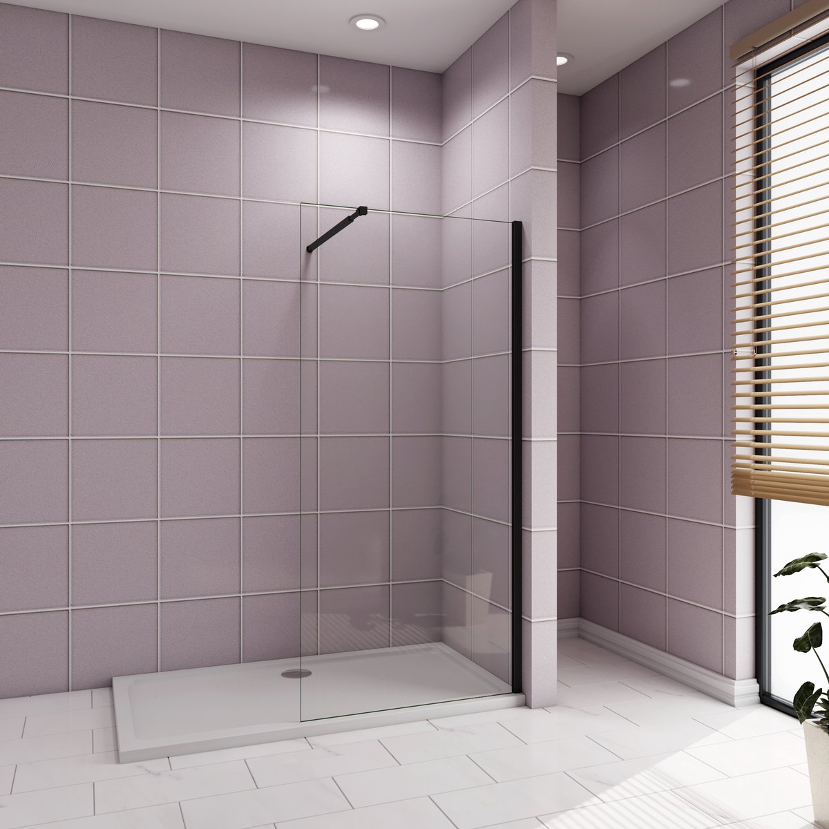 Inloopdouche 110x200cm zwart frame +73-120cm Stabilisatiestang ,10mm NANO EasyClean veiligheidsglas
