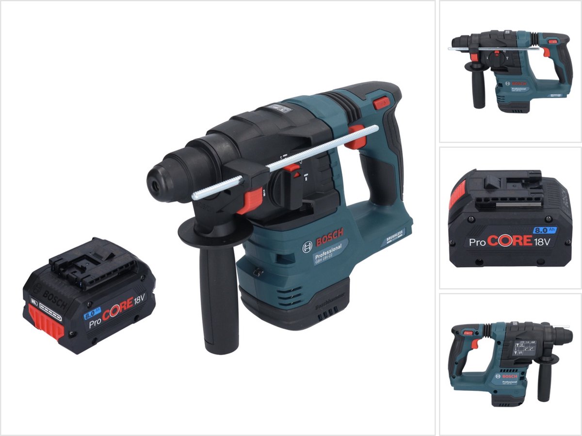 Bosch Professional Bosch GBH 18V-22 Professionele accu boorhamer 18 V 1 9 J SDS Plus Brushless + 1x ProCORE oplaadbare accu 8 0 Ah zonder oplader
