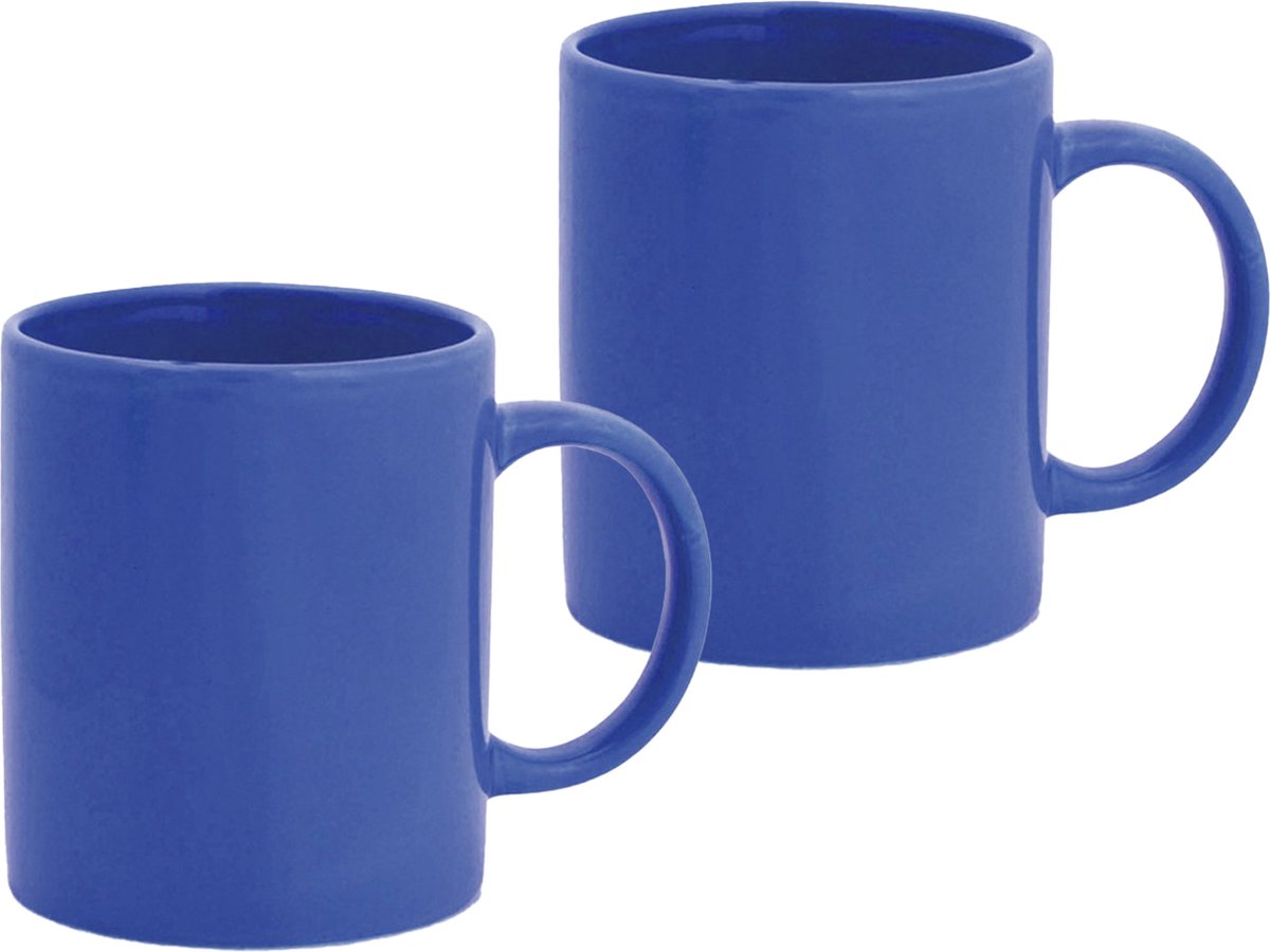 Bellatio Design Koffie mokken/bekers - 2x - keramiek - glans - met oor - blauw - 370 ml