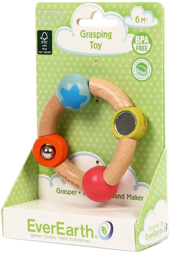 EverEarth Little Blue Star - Grijpring - Houten babyspeelgoed - Motoriek speelgoed - Bel speelgoed - Babyvaardigheden — afbeelding 4