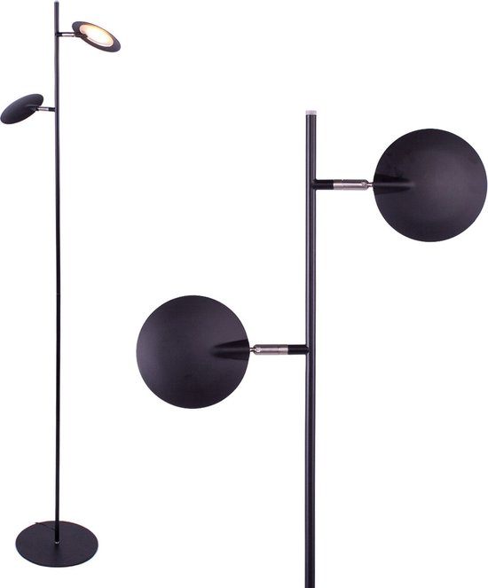Staande Piana leeslamp | 2 lichts | zwart | metaal | 154 cm | Ø 25 cm voet | vloerlamp | modern design | Freelight | 3 standen dimbaar