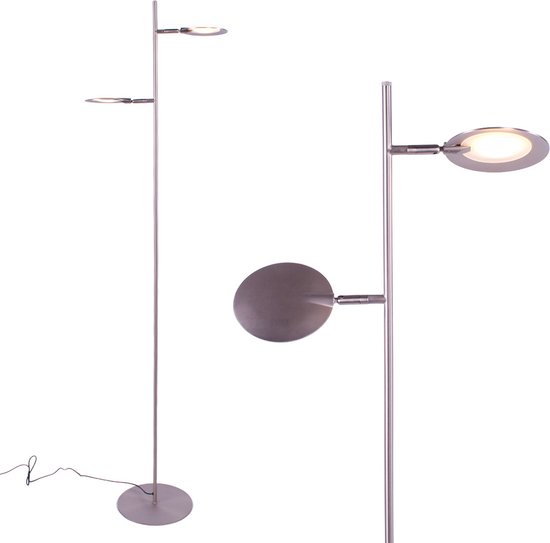 Staande Piana leeslamp | 2 lichts | grijs / staal | metaal | 154 cm | Ø 25 cm voet | vloerlamp | modern design | Freelight | 3 standen dimbaar