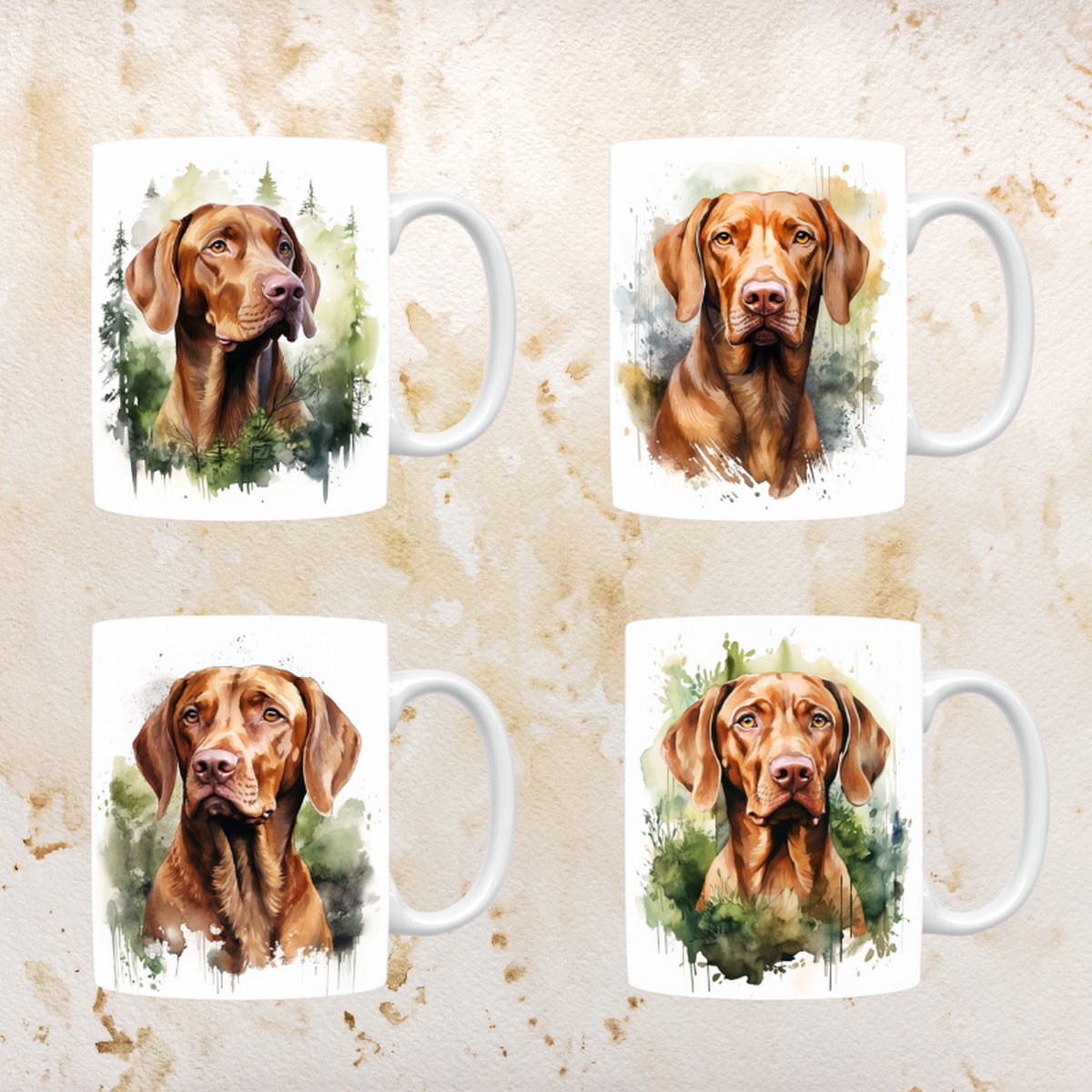 Vizsla mokken set van 4, servies voor hondenliefhebbers, hond, thee mok, beker, koffietas, koffie, cadeau, moeder, oma, pasen decoratie, kerst, verjaardag