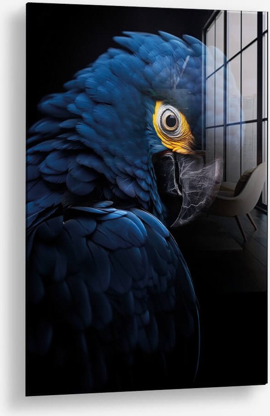 Wallfield™ - Blue Macaw | Glasschilderij | Muurdecoratie / Wanddecoratie | Gehard glas | 40 x 60 cm | Canvas Alternatief | Woonkamer / Slaapkamer Schilderij | Kleurrijk | Modern / Industrieel | Magnetisch Ophangsysteem