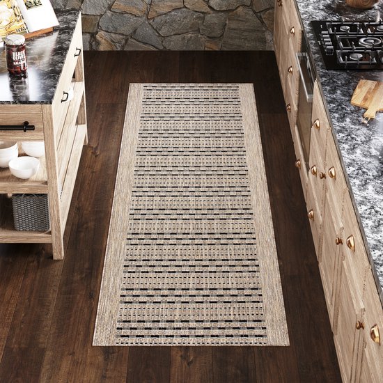 Foto: Tapiso melissa loper laagpolig beige bruin indoor outdoor vloerkleed maat 70x300