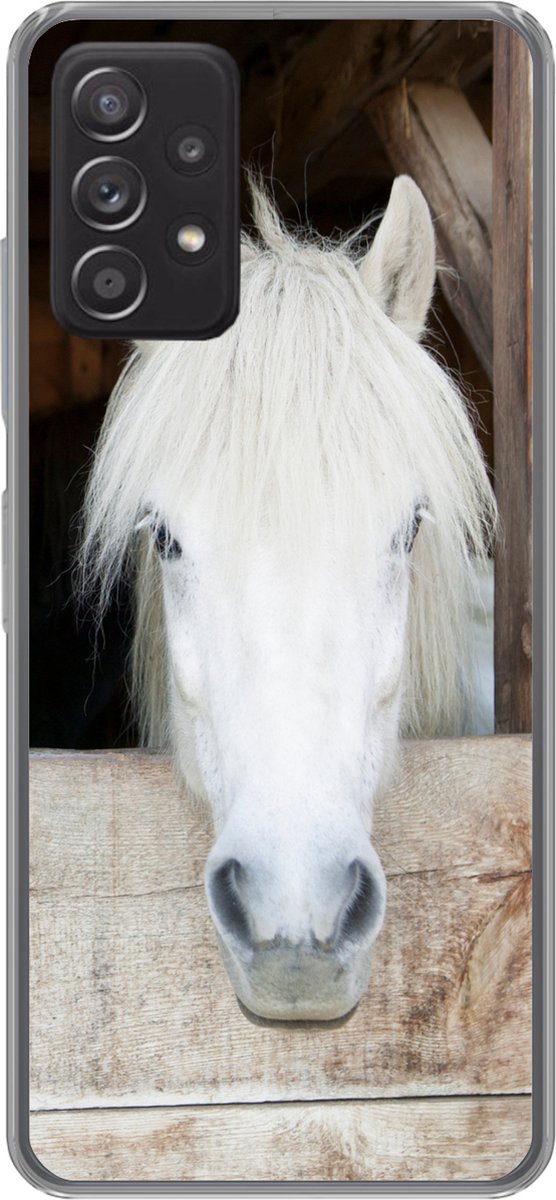 Telefoonhoesje Geschikt voor Samsung galaxy a73 hoesje - Paarden - Paardenstal - Planken - Siliconen Telefoonhoesje Telefoonhoesje