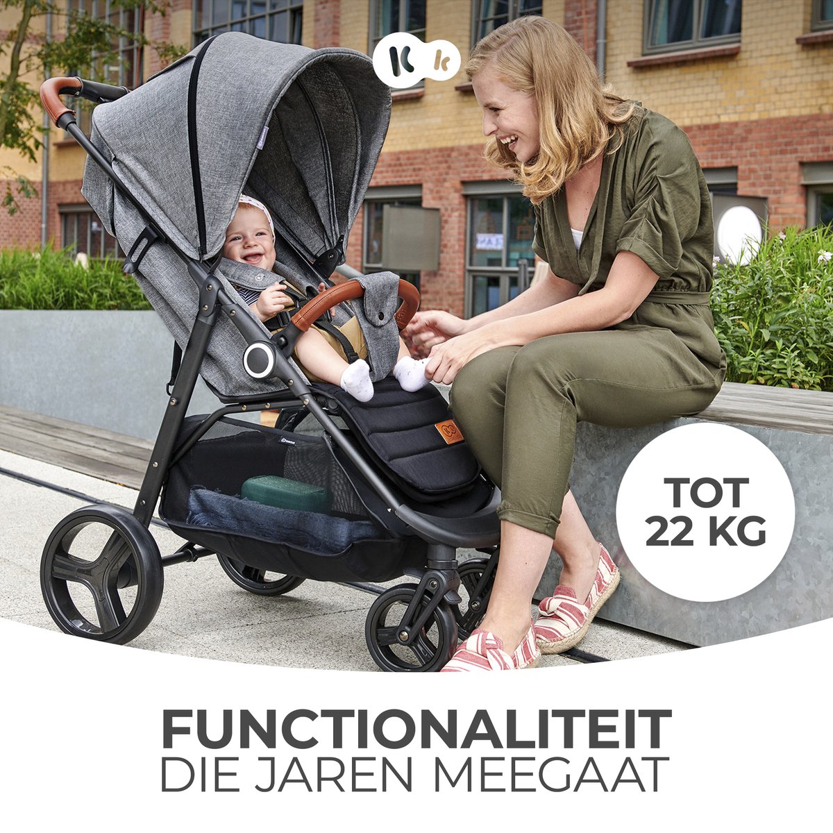 Kinderkraft GRANDE PLUS Kinderwagen – Lichtgewicht met Stalen Frame – Klik&Vouw Systeem – Grote Wielen – tot 22 kg – Grijs thumbnail 7