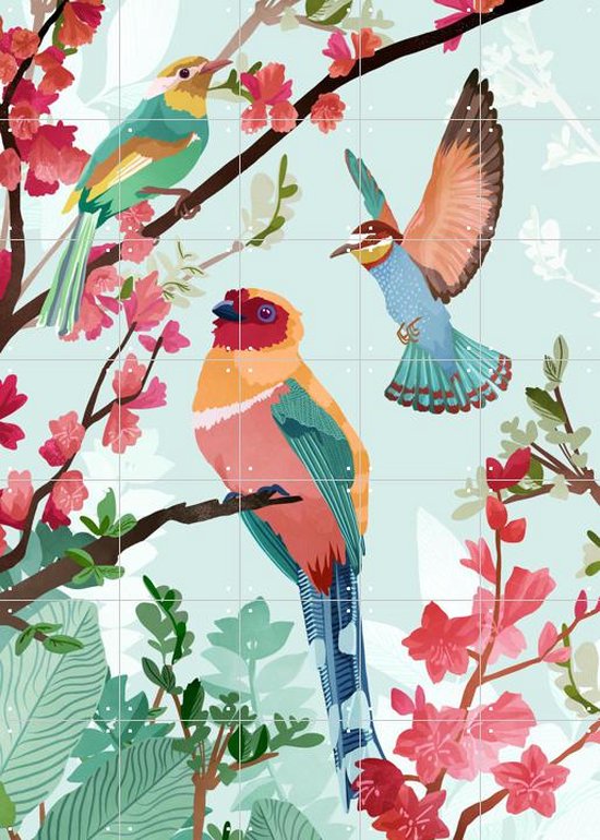 IXXI Birds of Summer - Wanddecoratie - Dieren en insecten - 100 x 140 cm