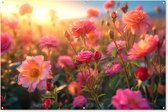 Tuinposter bloemen - Tuindecoratie roze rozen - 180x120 cm - Poster voor in de tuin - Buiten decoratie - Schutting tuinschilderij - Tuindoek muurdecoratie - Wanddecoratie balkondoek