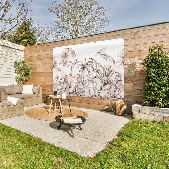 Décoration murale Dino - Enfants - Jungle - Plantes - Kids - 180x120 cm - Poster jardin - Toile jardin - Poster extérieur