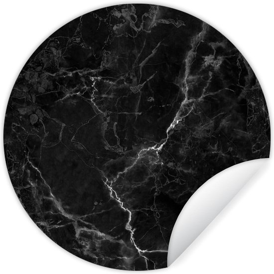 WallCircle - Stickers muraux - Cercle Papier Peint - Marbre - Zwart - Wit - Texture - Aspect Marbre - 50x50 cm - Cercle Mural - Auto Adhésif - Autocollant Rond Papier Peint