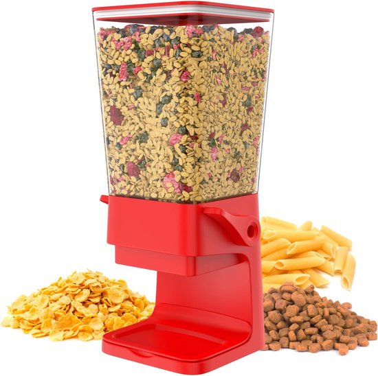 Foto: Graandispenser met capaciteit 5l dispenser voor ontbijtgranen cornflakes muesli pasta droogvoer voedseldispenser voor honden en katten keuken ontbijt rood